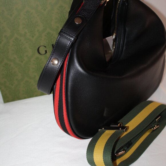 NWT Gucci GG Aria Calfskin Web 2 strap Attache Shoulder Bag Black 702823 - Picture 9 of 14